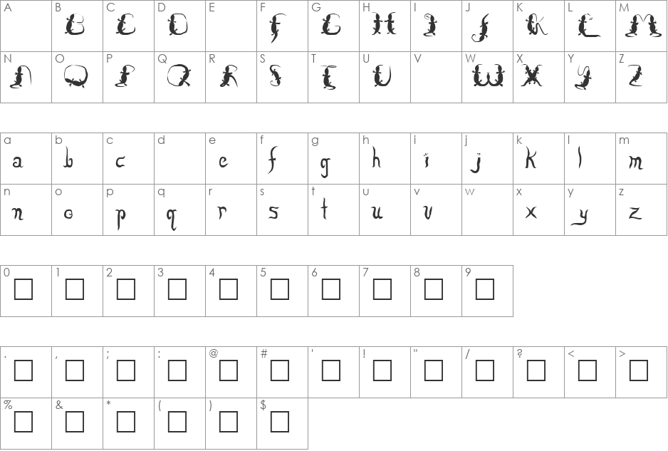 Lizzard font character map preview