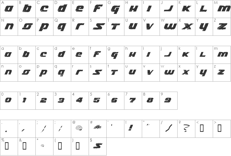 Lizzie font character map preview