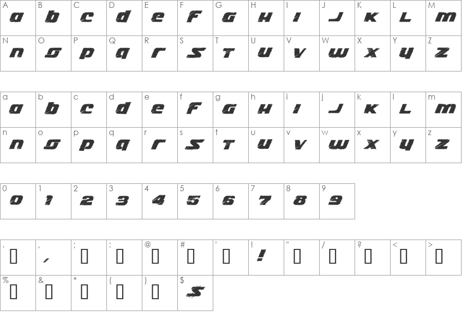 Lizzie! font character map preview