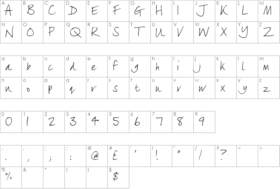 lizzielongstocking font character map preview