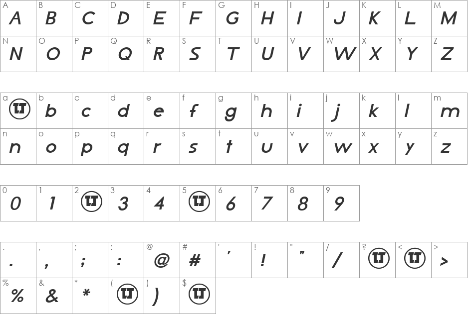 LJ Design Studios IS font character map preview