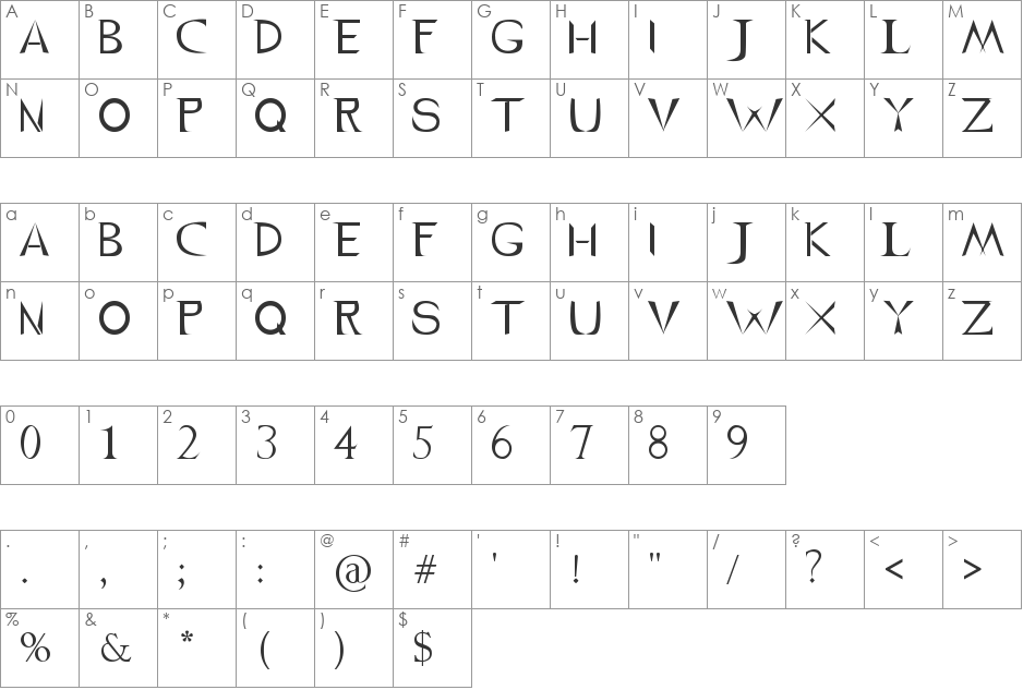 LJ Promise Darck font character map preview
