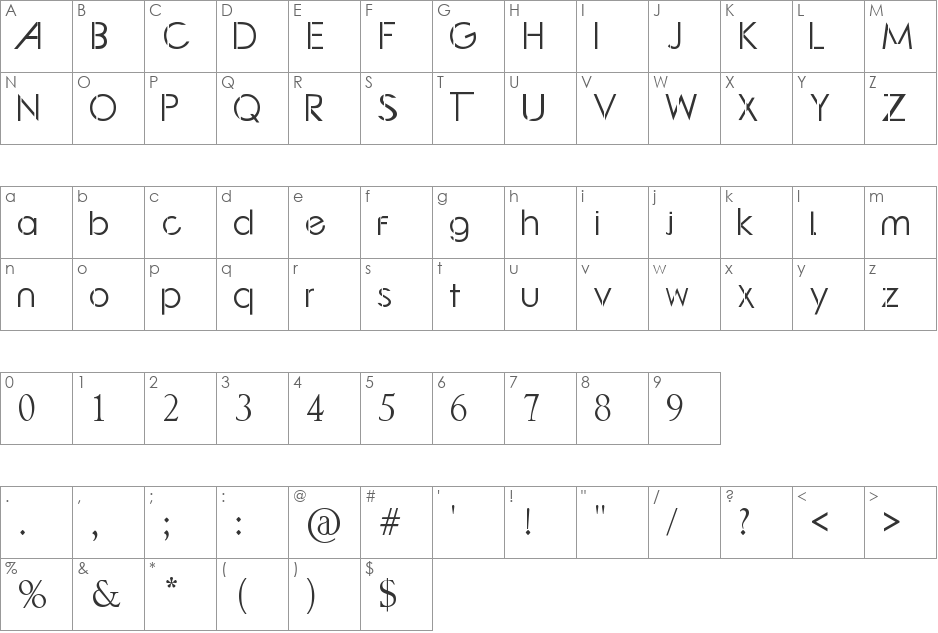 LJ Studios GF font character map preview