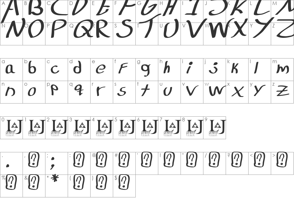 LJ Studios MNS font character map preview