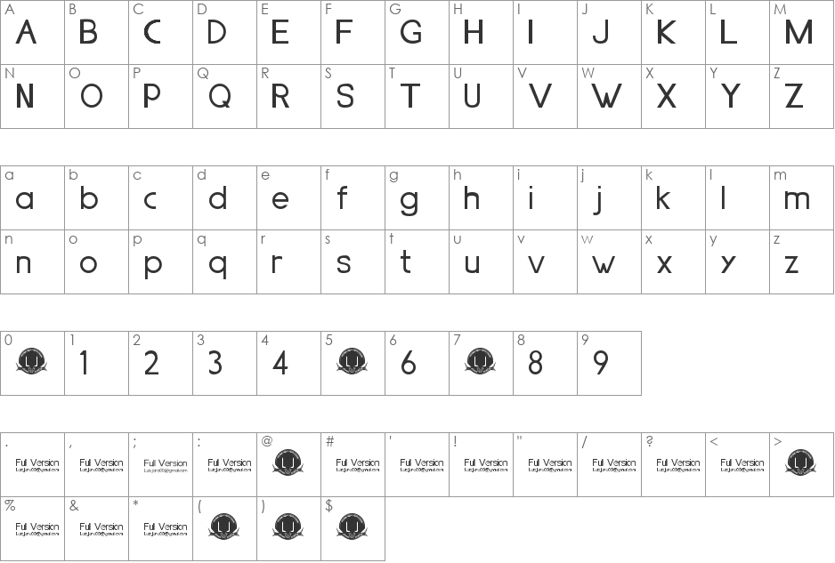 LJ Studios Monitor Large IS font character map preview