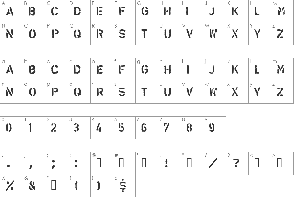 LLAlarm font character map preview