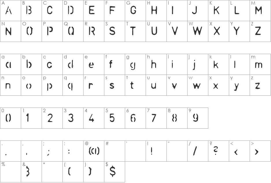 LLChina font character map preview