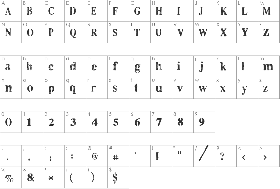 LLCooper font character map preview