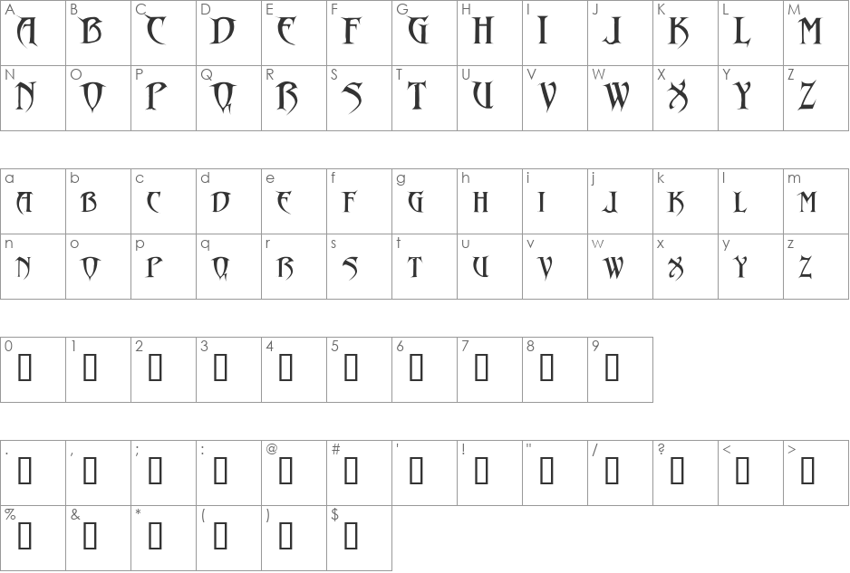 llerAbaddon font character map preview