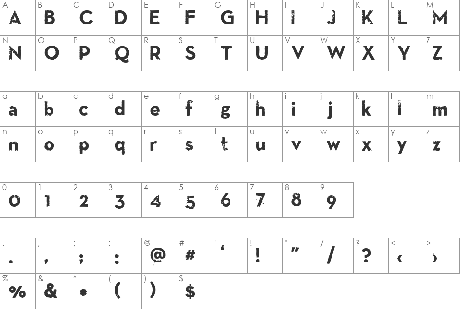 LLNitro font character map preview