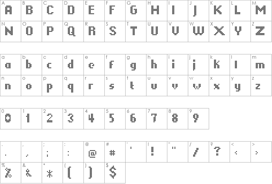 LLPikseli font character map preview