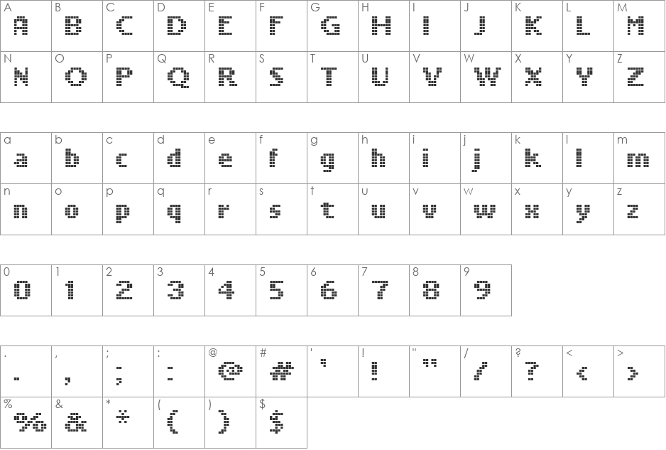 LLPixel font character map preview