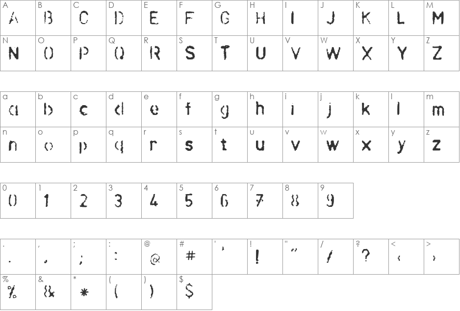 LLPochoir font character map preview