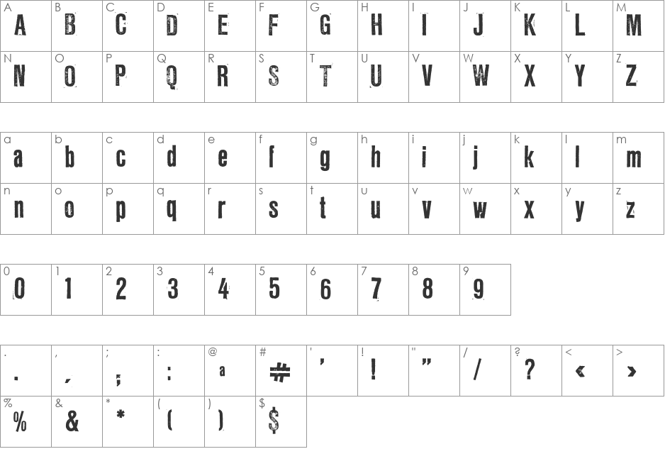 LLRubberGrotesqueOTF font character map preview