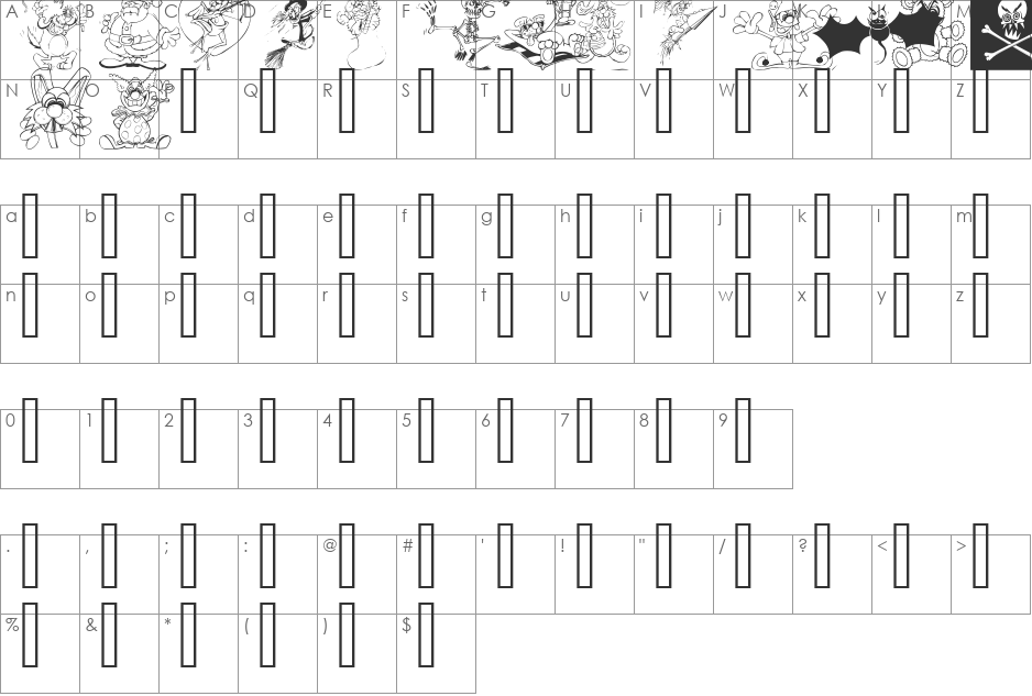 LM Holiday Toons font character map preview