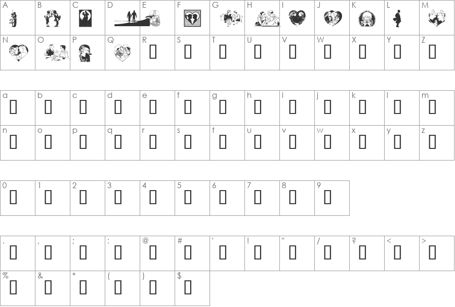 LM Romantix font character map preview