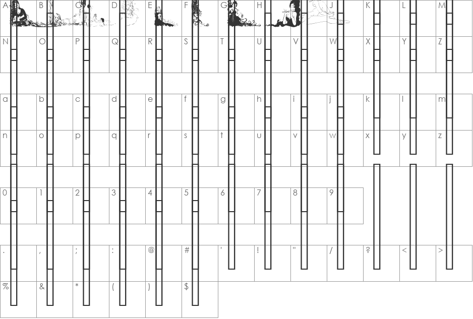 LM Women Borders font character map preview