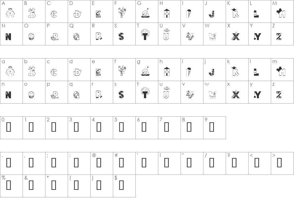 LMS A Is For Angel font character map preview