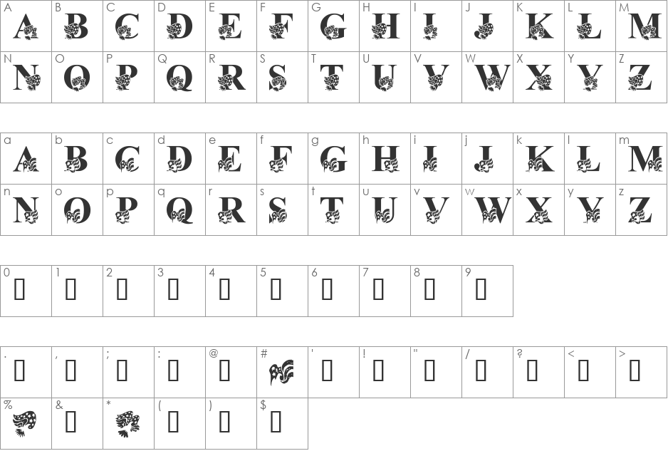 LMS America LSF font character map preview