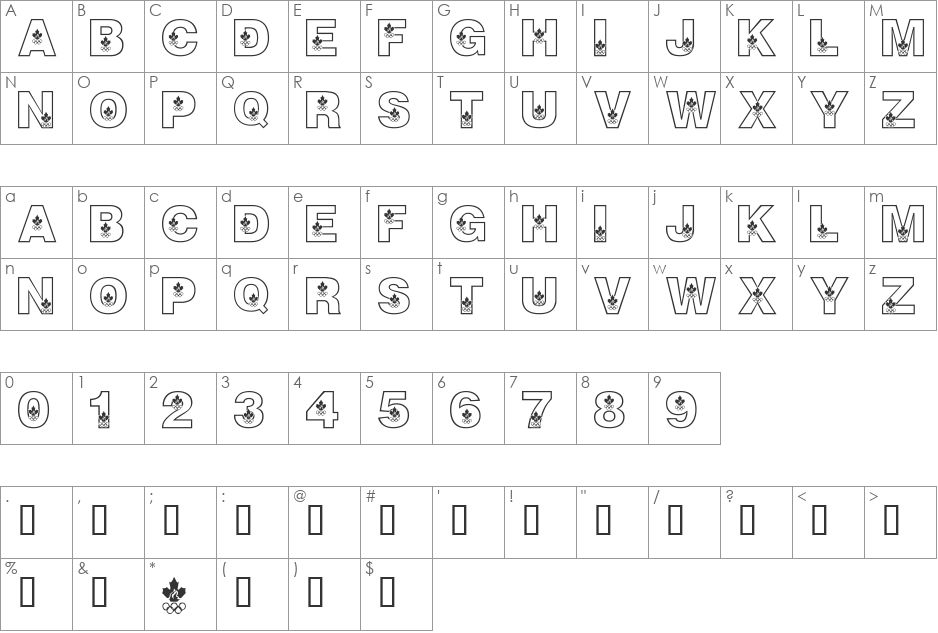 LMS Canadian Olympic Spirit font character map preview