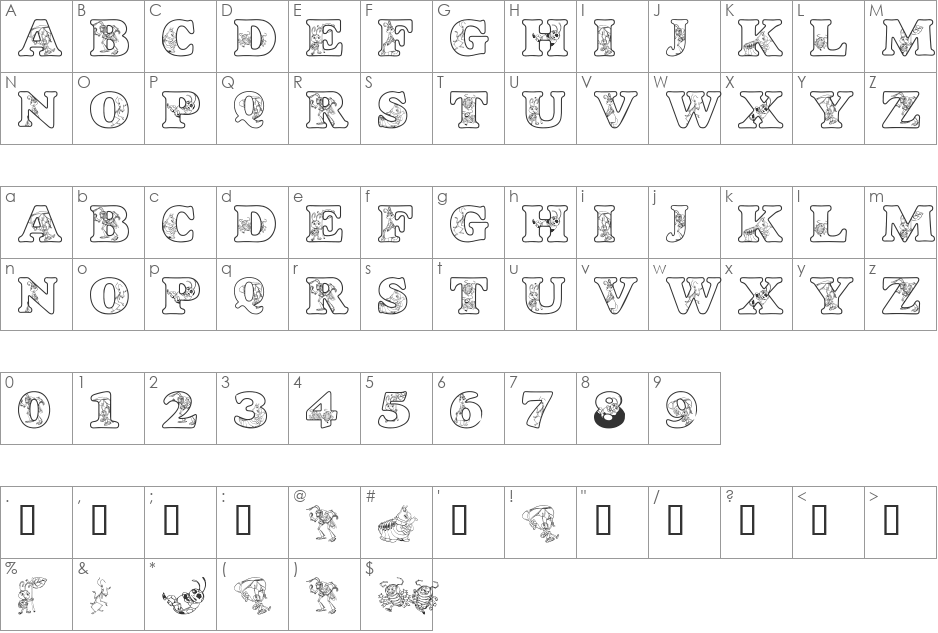 LMS Circus Bugs font character map preview