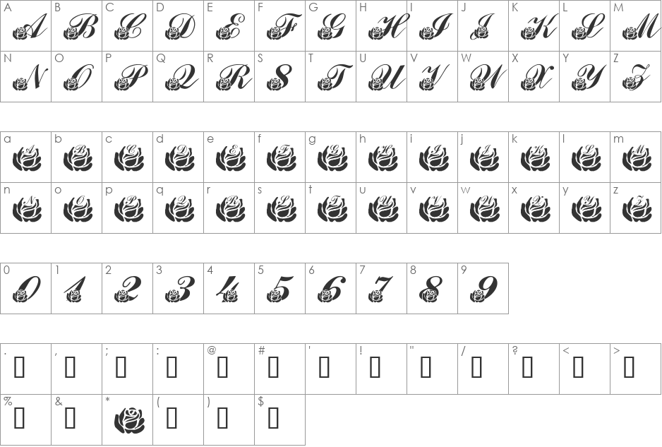 LMS Corinne's Roses font character map preview