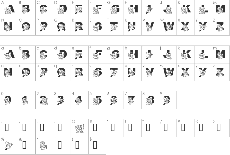 LMS Costume Party font character map preview