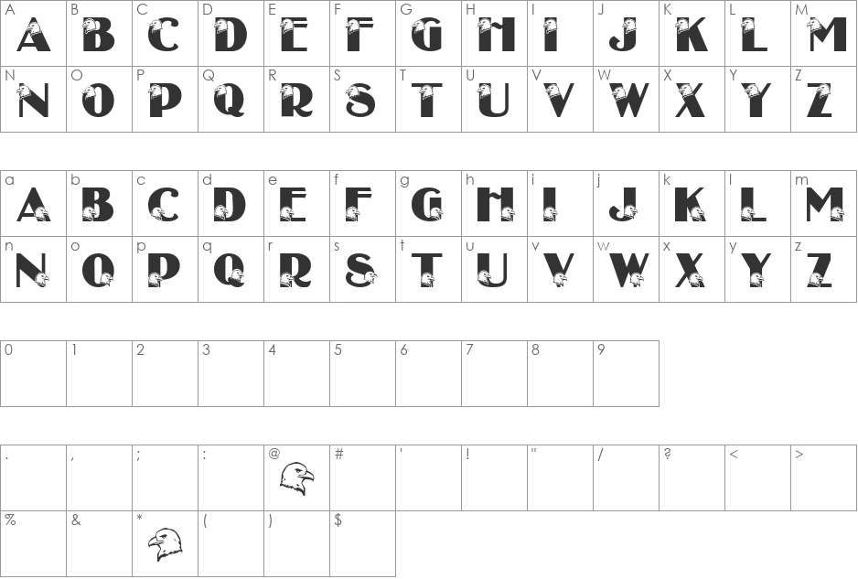 LMS Eagle Eyed font character map preview