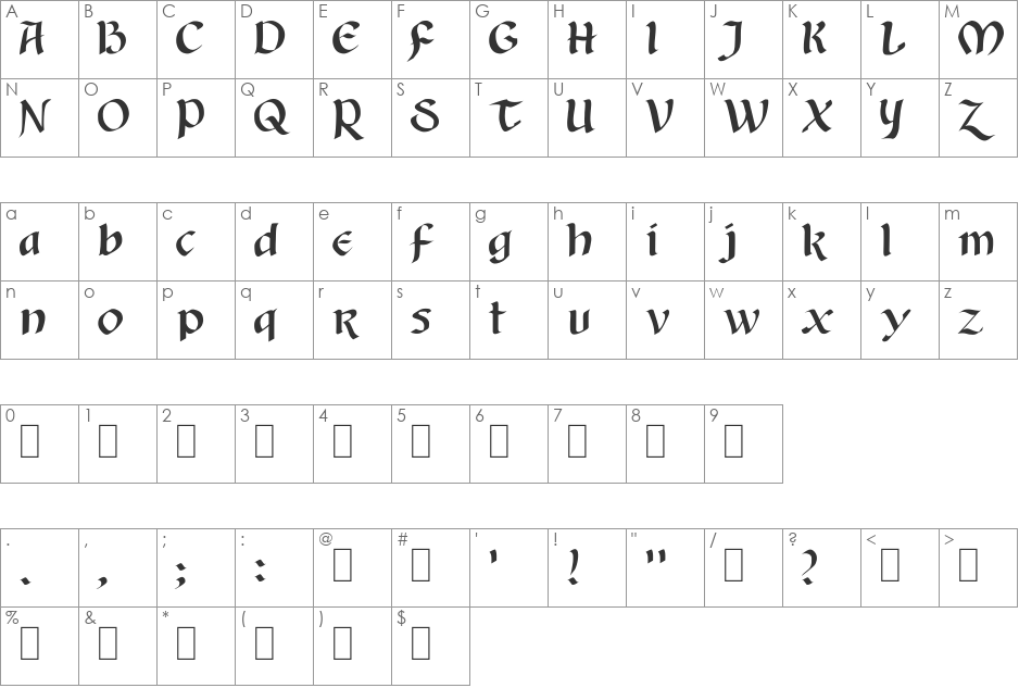 AuntJudy font character map preview