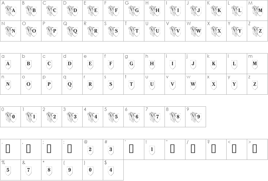 LMS Family Shield font character map preview