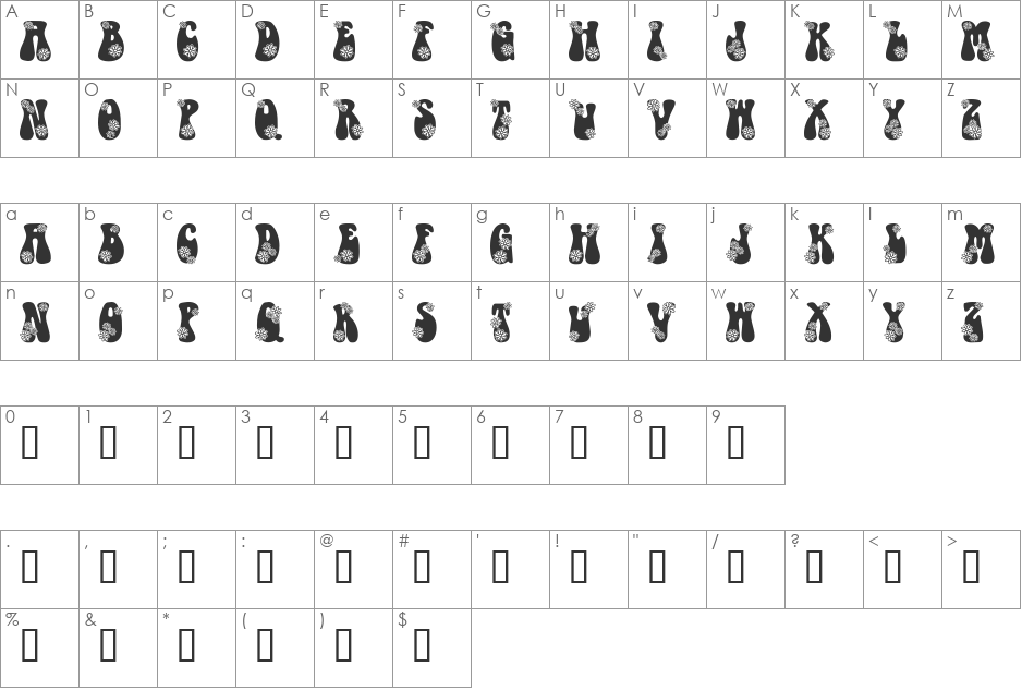 LMS Hippy Chick font character map preview