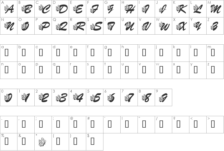 LMS Hogle Zoo Flutterbys font character map preview