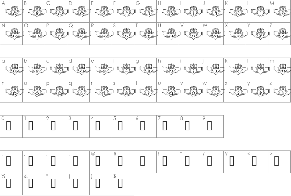 LMS Inside My Claddah font character map preview