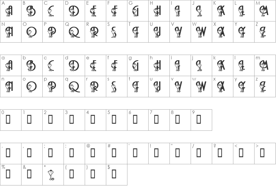 LMS Margaritaville font character map preview