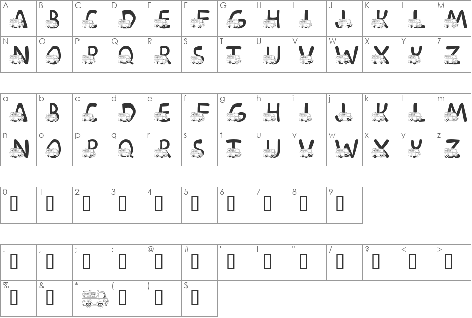 LMS Mystery Machine font character map preview