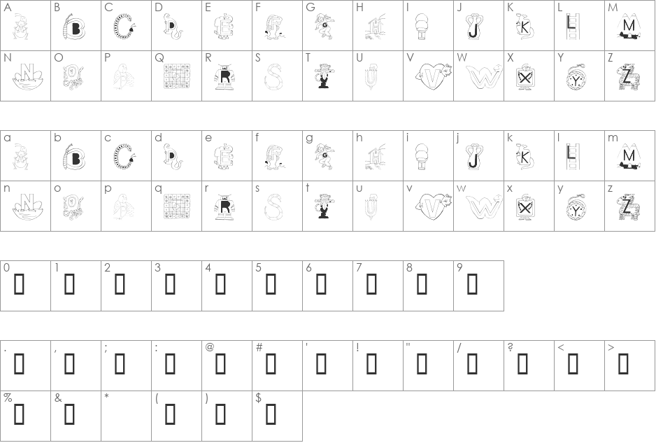 LMS Now I Know My ABCs font character map preview