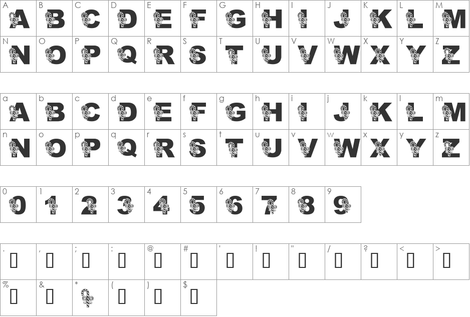LMS Peppermint Twist font character map preview