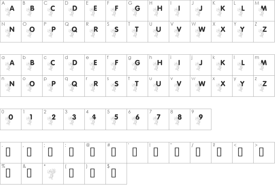 LMS Pigglet's Luck Of The Irish font character map preview