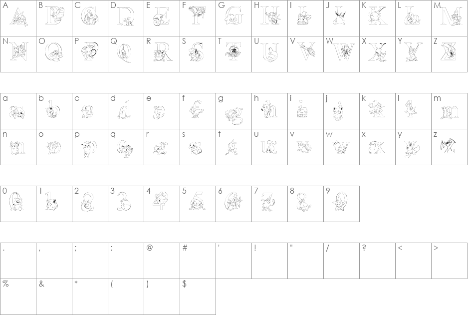 LMS Poke'mon Master Outline font character map preview