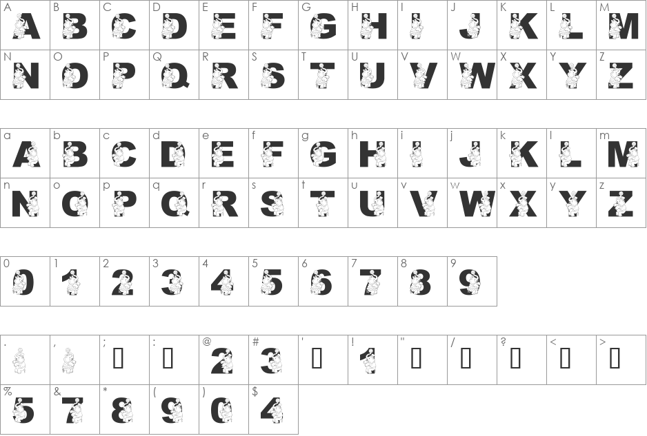 LMS Preforming Pachyderm font character map preview