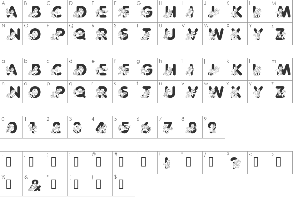 LMS Pretty Pony font character map preview