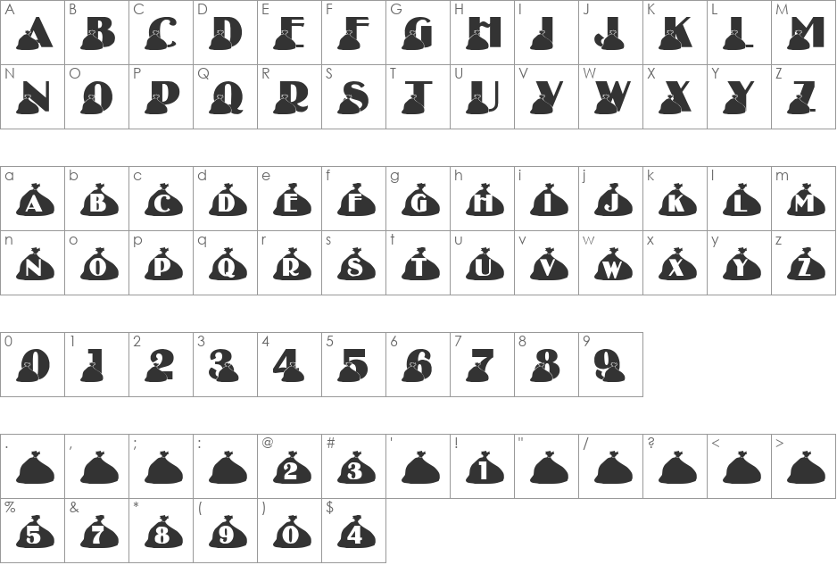 LMS Rubbish font character map preview