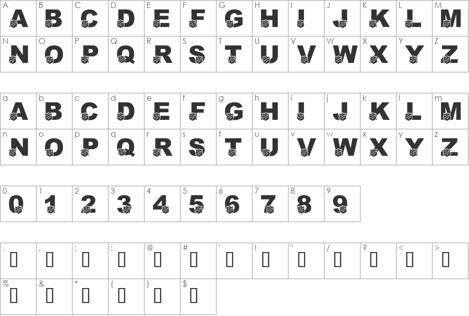 LMS Salvation Army font character map preview