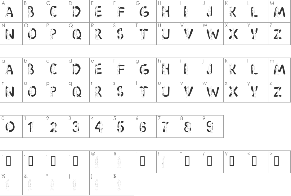 LMS Shaggy font character map preview