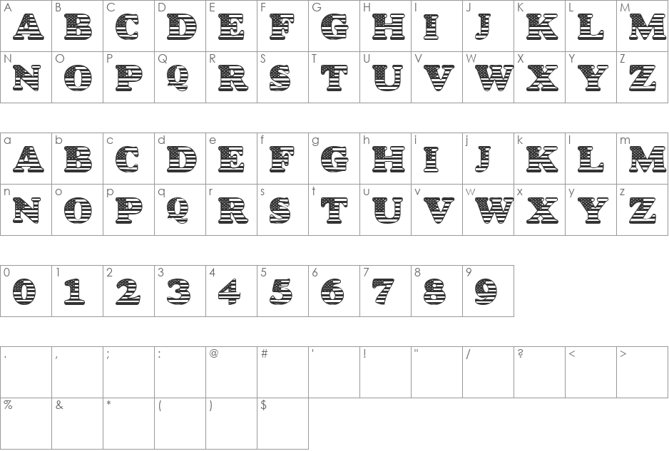 LMS Star Spangled font character map preview