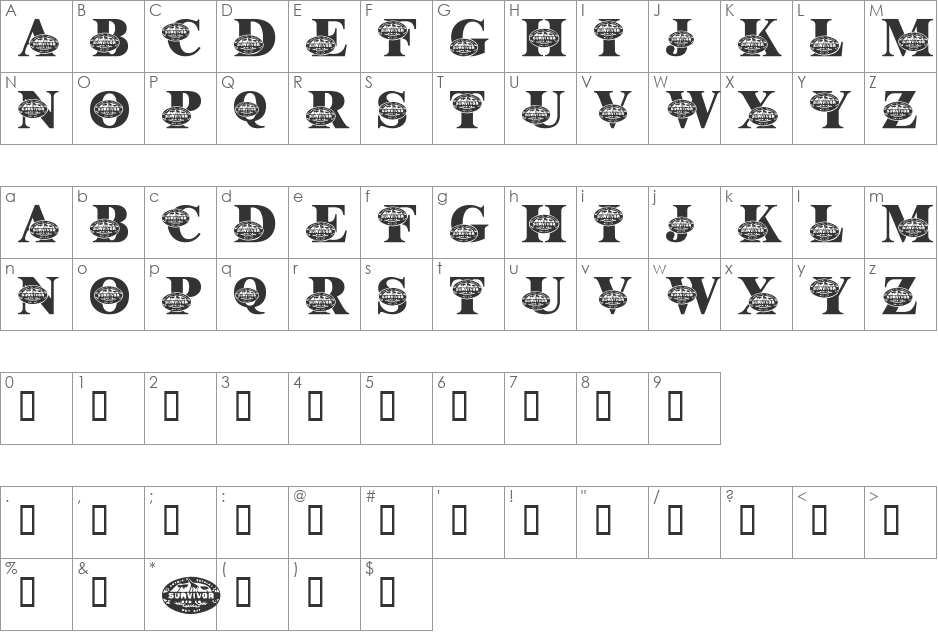 LMS Survive Africa font character map preview