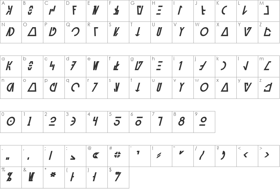 Aurebesh Cantina font character map preview