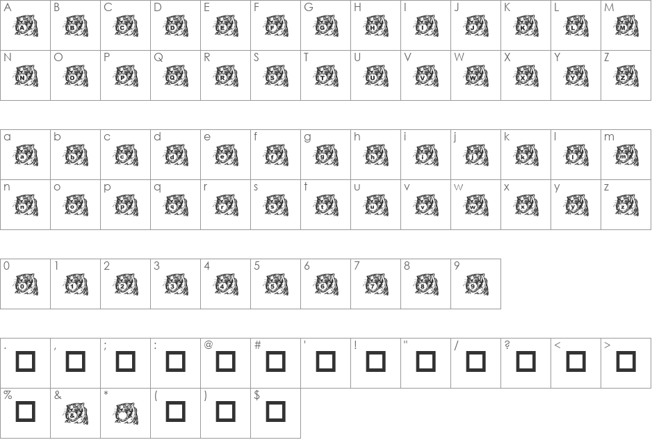 LMS Tiger Toy font character map preview