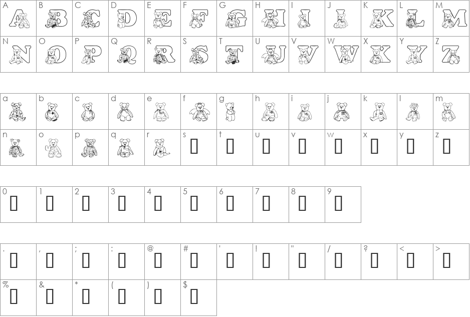 LMS TyBears font character map preview