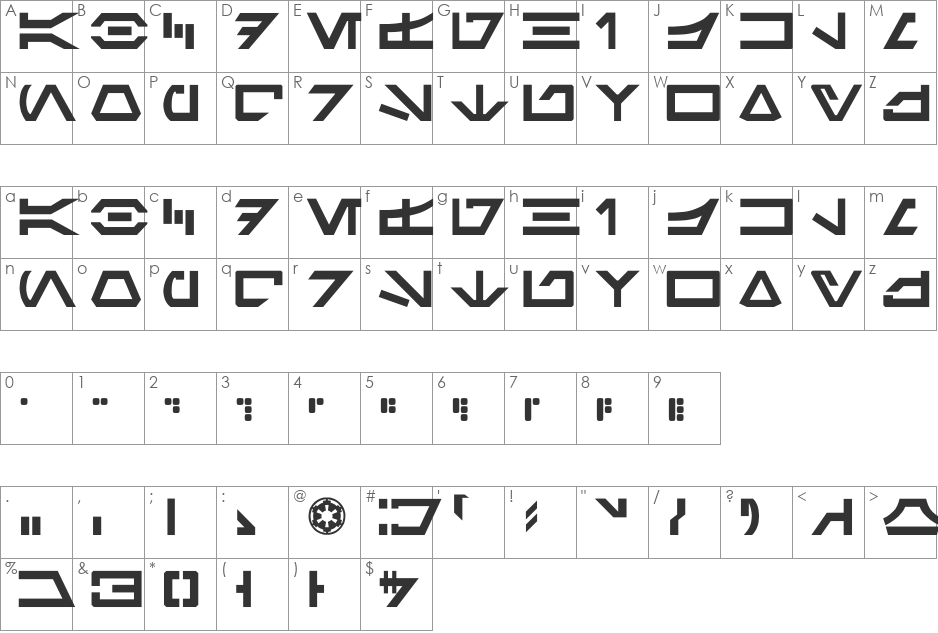 Aurek-Besh font character map preview